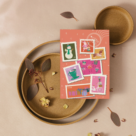 Carte de Noël illustrée – Timbres-poste pour les fêtes