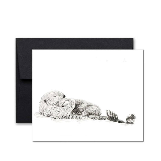 Carte de vœux loutre avec bébé