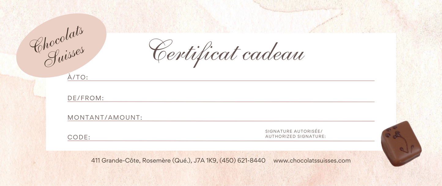 Chocolats Suisses Gift Card