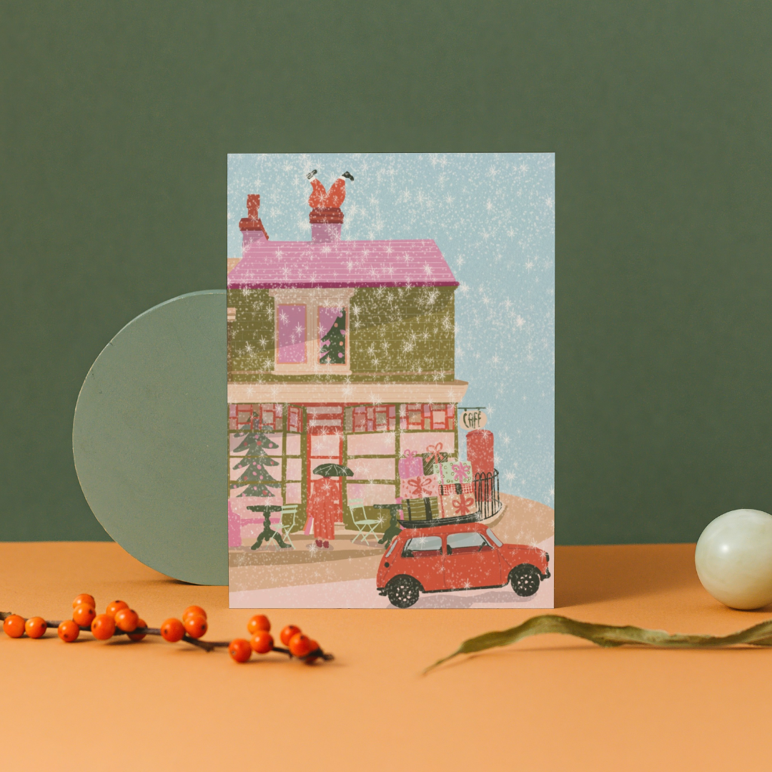Carte de Noël illustrée – Noël en ville