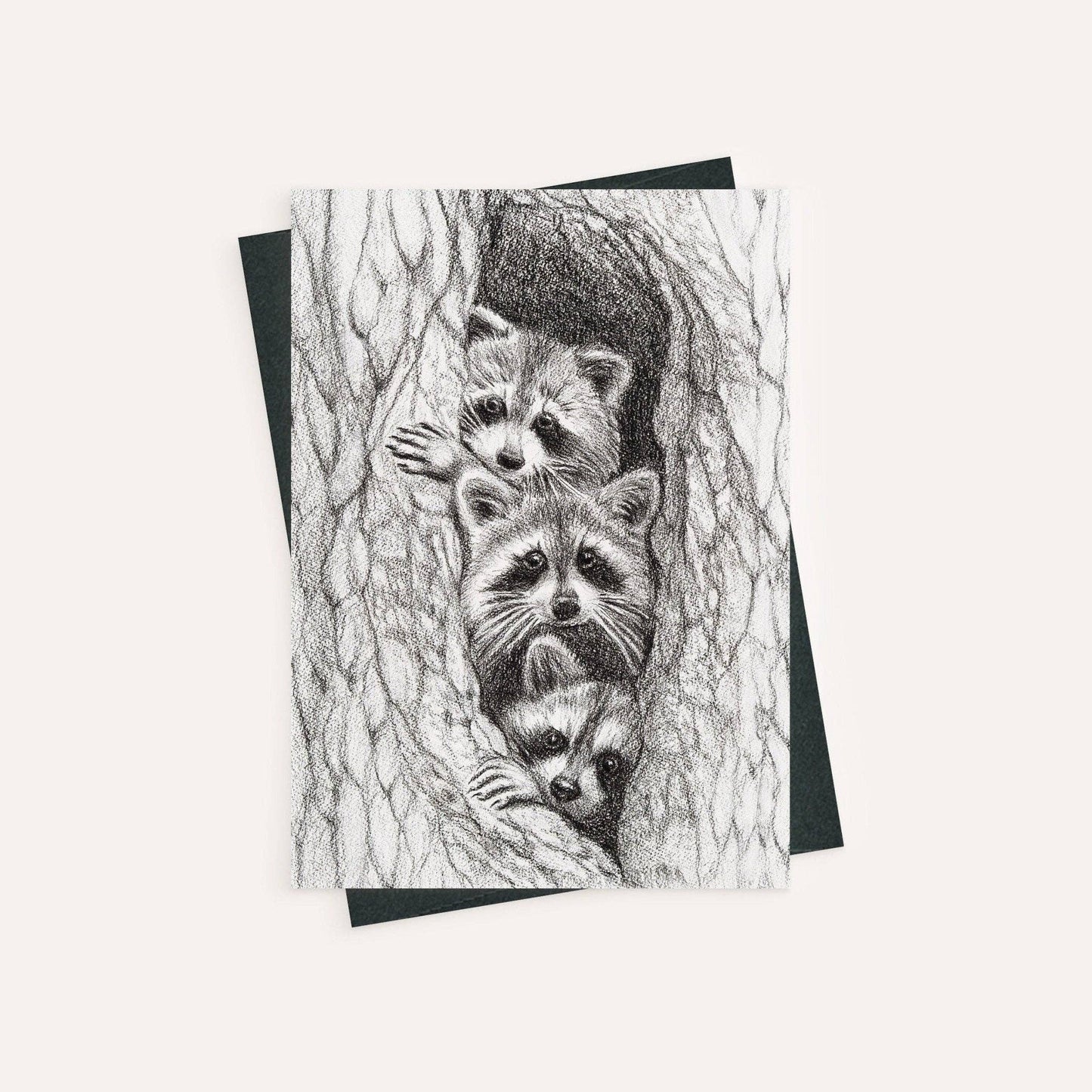 3 ratons laveurs dans un arbre - carte de vœux