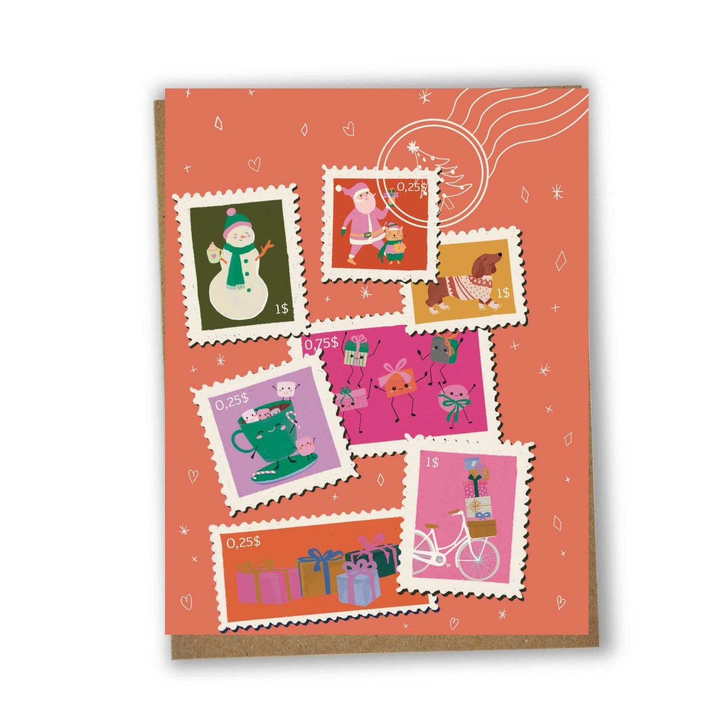 Carte de Noël illustrée – Timbres-poste pour les fêtes